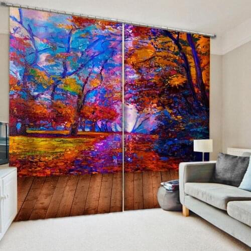 Custom Oil painting Tree Windows Curtains Thicken Living Room Bedroom Decorative Kitchen Curtains Drapes Treatments Dropship