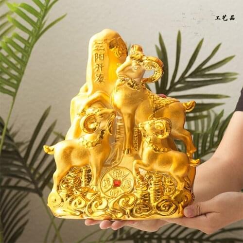 Bring wealth money business good luck golden SAN YANG KAI TAI statue Large 2021 home Company lobby shop efficacious Talisman