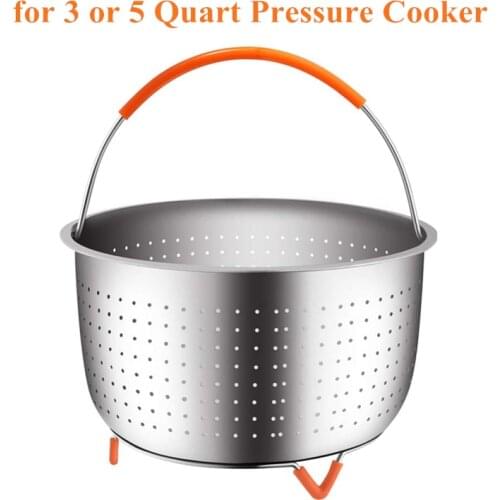 Sturdy Steamer Basket for 3 or 5 Quart Pressure Cooker, 18/8 Stainless Steel Steamer Insert with Silicone Covered Handle
