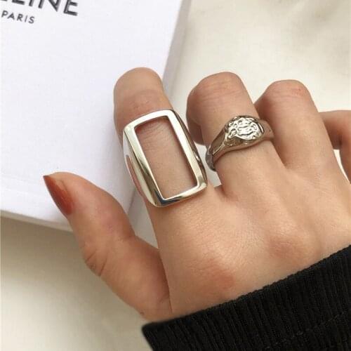 Simple Silver Plated Ring Fashion Simple Hollow Geometric Retro Ring Open Index Ring Fashion Party Womens Jewelry Girl Gift