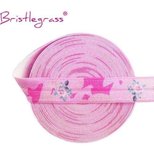 BRISTLEGRASS Wholesale 50 Yard 5/8" 15mm Camouflage Flower Print FOE Fold Over Elastics Spandex Satin Band Hair Tie Dress Sewing
