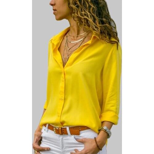 Yellow Long Sleeve Shirt Basic Selling Button Solid Spring Summer Female Chiffon Woman Slim Clothing Blouse Women Plus Size Top