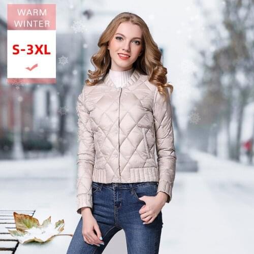 S-3XL New Women Fashion White Duck Down Jacket Female ultra Light Slim Thin Single Breasted Warm Feather Coat Portable Outwear