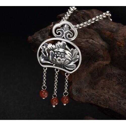 Pure silver restoring ancient ways do old lotus flow of jiangsu red women hetian jade jade round pearl pendants wholesale