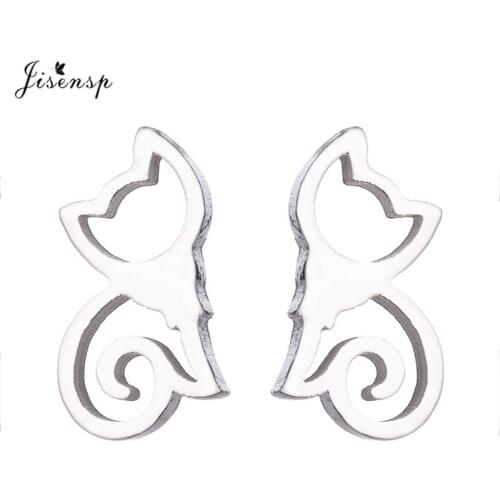 Jisensp Stainless Steel Cat Stud Earrings for Women Girls Cartoon Animal Earrings Minimalist Jewelry Earing Accessories Gifts