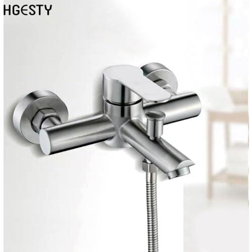 Bathroom Shower Faucets Stainless Steel Triple Bathtub Faucet Mixers Hot Cold Mixer Valve Nozzle Tap Wall Mounted Home Accessory