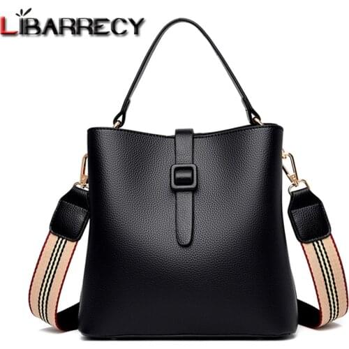 High Quality PU Leather Ladies Bucket Bag Solid Color Designer Womens Handbag 2021 Fashion New Women Shoulder Messenger Bags