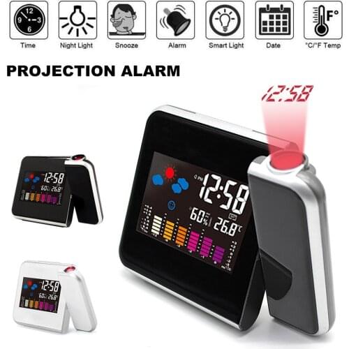 LED Digital Clock Table LED Projector Alarm Clock Temperature Thermometer USB Desk LCD Clocks with Time Date Display Calendar