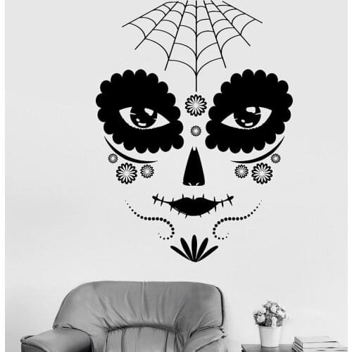 Vinyl Wall Decal Day of the Dead Gothic Girl Mask Stickers Mexican Tradition Mural Home Decor Living Room Bedroom Removable P277