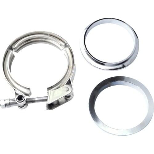 SPEEDWOW 3.0inch Stainless Steel V-Band Clamp Kit With Flange Turbo Exhaust Down Pipe V Band Clamp Flange Kit Exhaust System