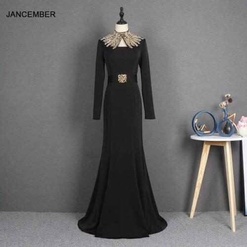 YY261 Long-sleeved Evening Dress Black Slimming Slim Fishtail Dress Host Annual Party Banquet Performance Temperament Gowns