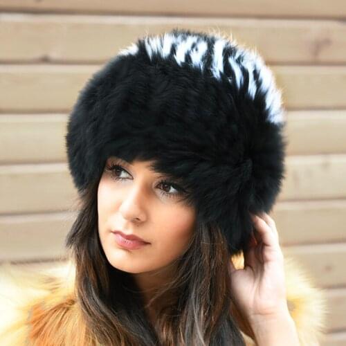 CX-C-215C Warm Hat for Winter Elastic Genuine Fox Fur Knitted Fashion Fur Beanies