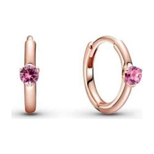 925 Sterling Silver Rose Pink Solitaire Huggie Hoop Earrings Earring For women 289304C03