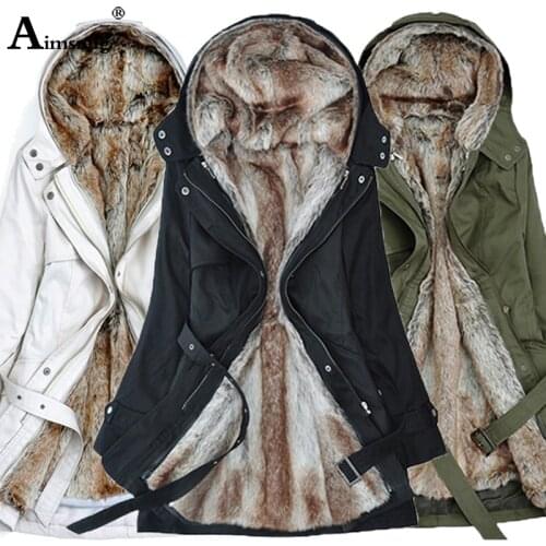 2019 Winter Single-breasted Zipper Hooded Coat Women Drawstring Slim Female Solid Long Jacket with Removable Faux Fur Liner Warm