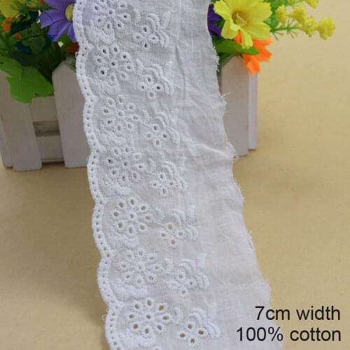 10yards 7cm white cotton embroid sewing ribbon guipure fabric lace trim warp knitting DIY Garment Accessories free shipping#3696