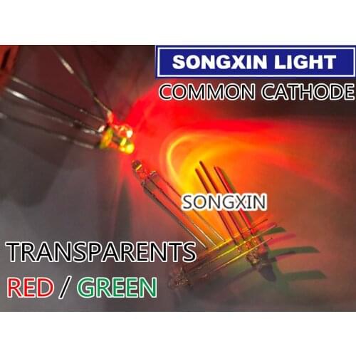 1000pcs 3mm LED Red Green Common Cathode 3 mm Transparent Round Bi-Color Light-Emitting Diode Light DIY RED/YG