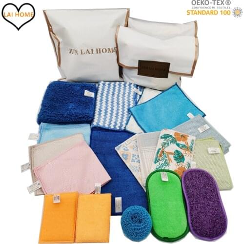 18PCS Microfiber cleaning cloth sponge set kitchen towel absorbent bathroom rags glass cloths for car window cleaning tools