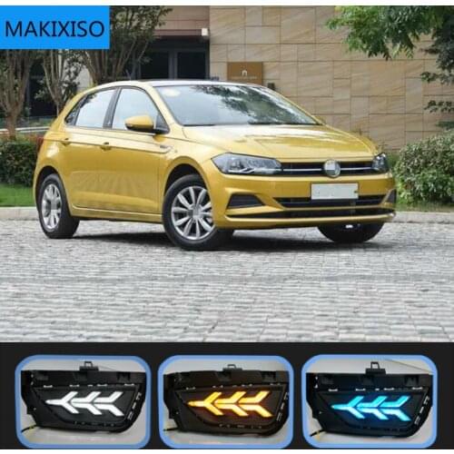 2PCS LED Daytime Running Light Fog Lamp Sequential Yellow Turn Signal Function Car DRL For Volkswagen Polo 2019 2020