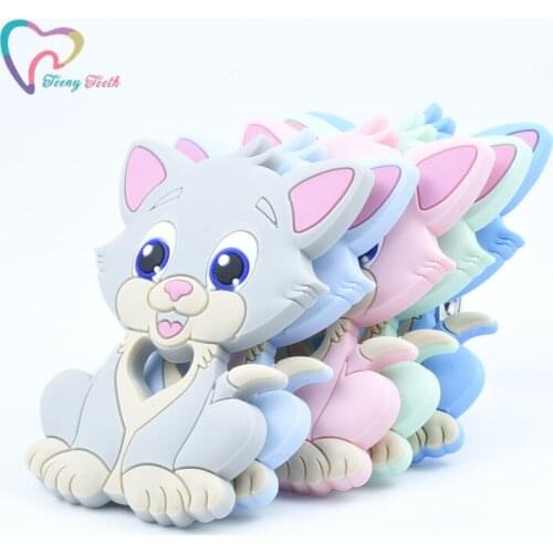 20 PCS Cartoon Lady Cat Silicone Teethers Baby Cat Animal Pendant Necklace Accessory BPA Free Chewable Toddler Nursing Toys
