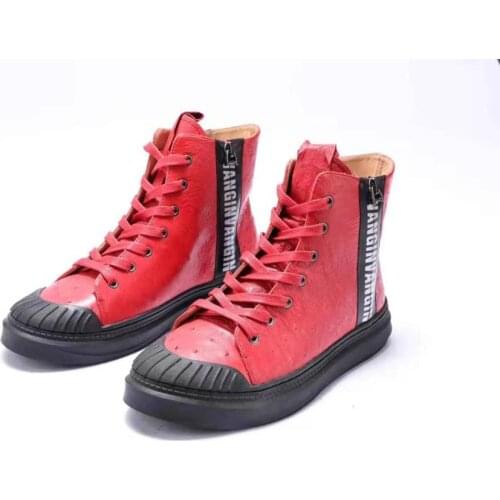 2019 new production 100% real genuine ostrich skin red coffee colors winter boots shoe with genuine cowhide skin lining