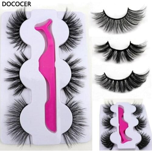 DOCOCER 3 pairs 3D mink lashes false eyelashes natural makeup eyelash extension long cross volume soft fake eyelashes