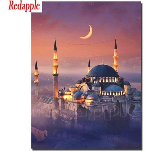 5D Diamond painting Embroidery Mosque Painting Rhinestone Kit Full Square Round Mosaic Church Landscape Needlework Handmade Gift