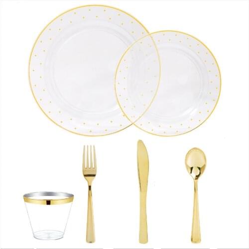 60pcs/lot Bronzing gold Dot plastic party disposable party tableware for Birthday party and wedding party decoration