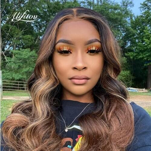 ALIFITOV Body Wave Lace Front Wig Highlight Wigs Human Hair Wigs Pre-Plucked Remy Hair Transparent Lace Wigs