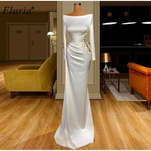 Arabic White Formal Prom Dresses 2020 Long Mermaid Flowers Evening Dresses Turkish Couture Wedding Party Dresses Robe Longue