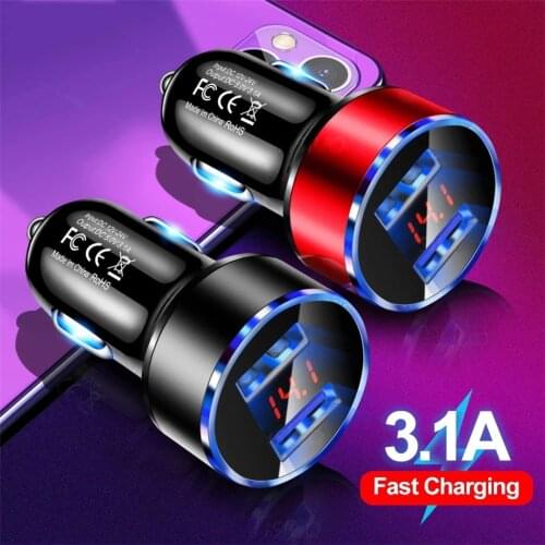 LUPWAY 3.1A LED Display Car Charger Adapter Dual USB Ports Fast Charging For Iphone Samsung Universal Aluminum Car Charger