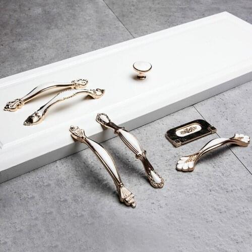 White Ceramic European Cabinet Handles Pull Aluminum Alloy Door Kitchen Knobs Cabinet Pulls Drawer Knobs Wardrobe Handle
