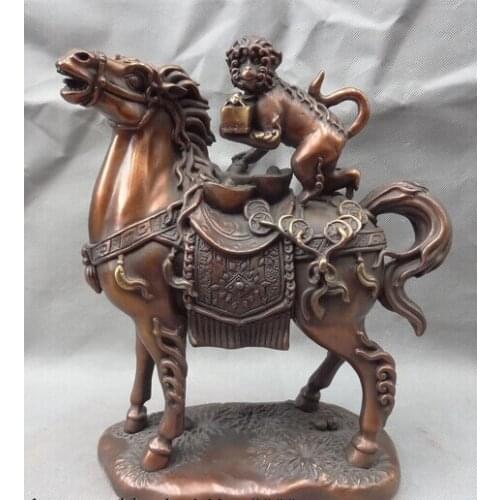 Free shipping 002109 11" Chinese Pure Bronze Year Zodiac FengShui Monkey Hold Seal Ride Horse Statue