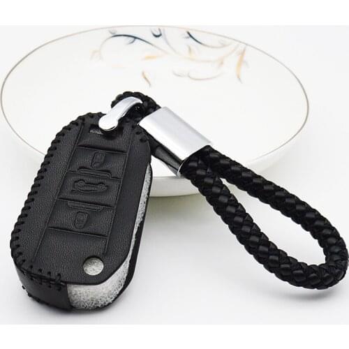 Car Key Cover Case For peugeot 206 207 208 307 308 407 508 2008 3008 Genuine Leather Key Ring Shell Accessories Key Holder
