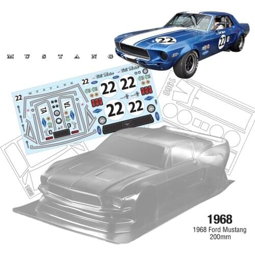 Rc Car Shell Ford Mustang 1968 Clear Body + Decorative Stickers For 1/10 Scale On Road Racing Cars Model