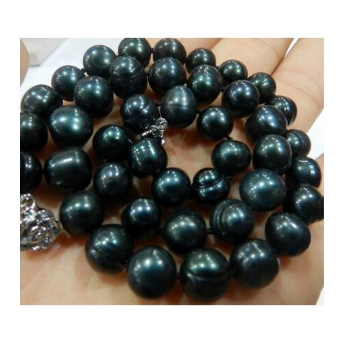 9-10MM BLACK NATURAL TAHITIAN PEARL NECKLACE 17"