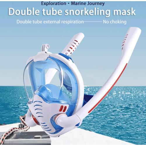Snorkeling Mask Double Tube Silicone Full Dry Diving Mask Adults Swimming Mask Diving Goggles Underwater Breathing Apparatus