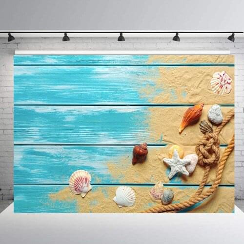 BIEPOTO Photography backdrop blue wood summer Starfish shell birthday party decor photo booth background studio prop b122