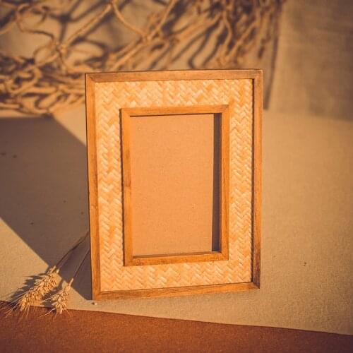 Rattan Photo frames Retro handmade solid wood edge rattan decorative photo frame 5X7 picture frame