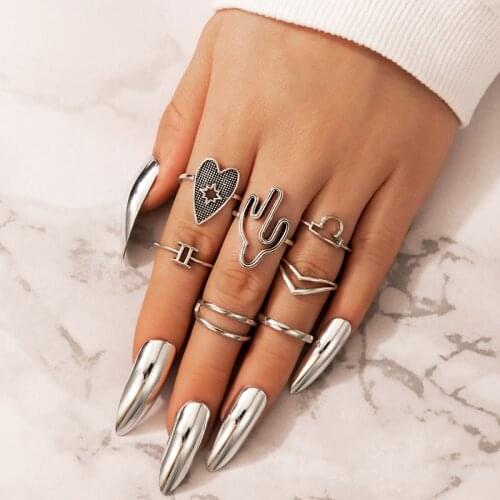 Tocona 7pcs/sets Trendy Heart Wing Joint Ring Sets for Women Silver Color Geometric Party Jewelry Accessories Anillo 17195