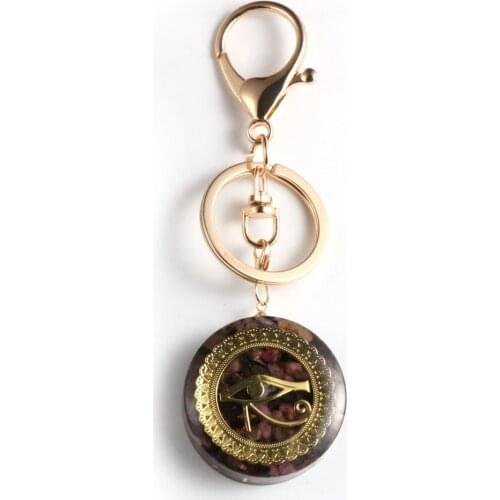 Chip Colorful Tourmalines Round Orgonite Pendant Keychain Reiki Key Chain Gold Car Key Holder Crystal Resin Orgone Jewelry Gifts