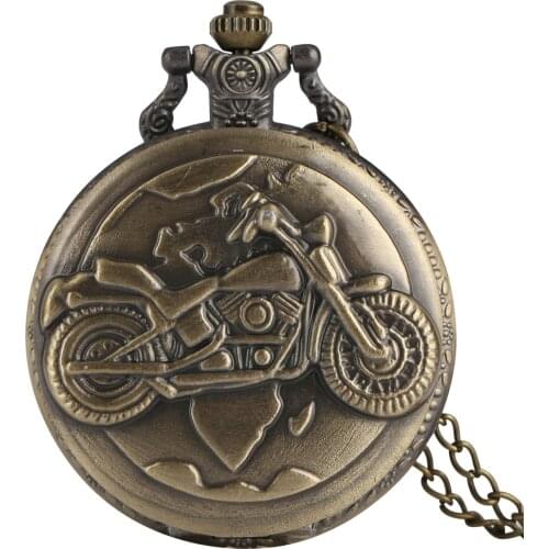 Hot Sale Style Vintage Old Antique Motorcycle Quartz Pocket Watch Analog Pendant Best Gift Clock With Necklace