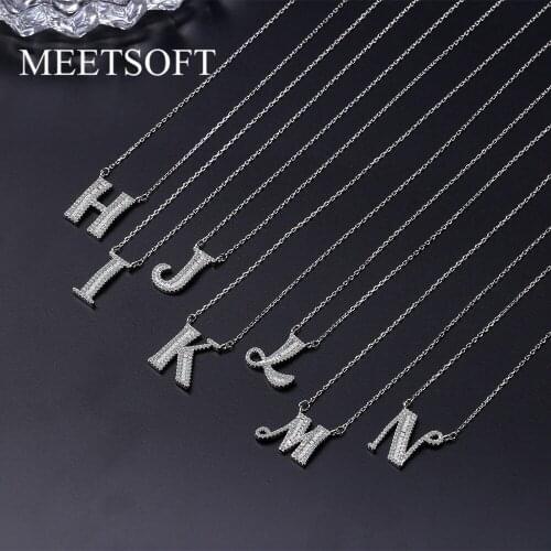 MEETSOFT Classic 925 Sterling Silver 26 English letters Zircon Chokers Necklace Chain of DIY Handmade Jewelry Accessory