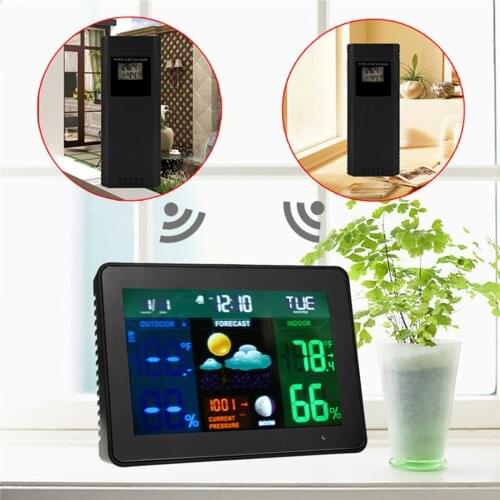 Multi-function Wireless Weather Clock Indoor And Outdoor Temperature and Humidity Meter Barometer Calendar Moon Phase Display