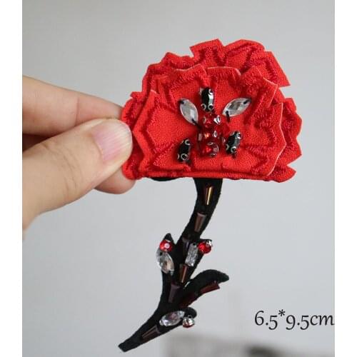 Fashion DIY red flower beaded Patches for clothing Embroidery Sequin sew on floral patches for bags decorative parches applique