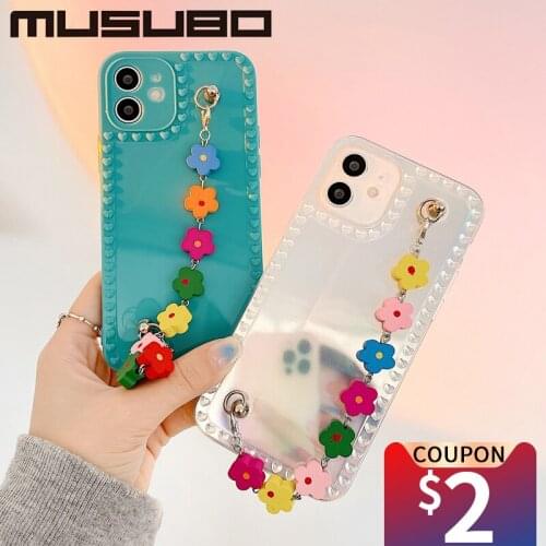 MUSUBO Luxury Beads Chain Necklace Wristband Phone Case For iPhone 11 12 Pro Max X XS XSMAX XR SE2 7 8 PLUS Fashion Girl Cover