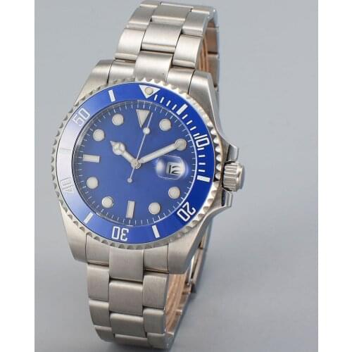 40MM Blue Dial Sapphire Glass Black Ceramic Bezel Date Glass Case Back MIYOTA 8215 Automatic Mens Wristwatch
