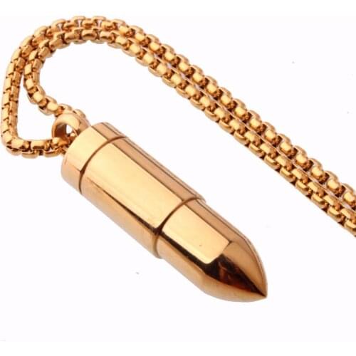 Men Stainless Steel Bullet Pendant Necklace Silver Color/Gold/Black color Pendant Necklaces New 2018 Fashion Jewellery Gift