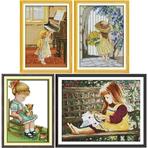 Little girl series counted cross stitch Kit 14CT fabric printed canvas cross-stitch DIY DMC11CT Cartoon paintings threads crafts