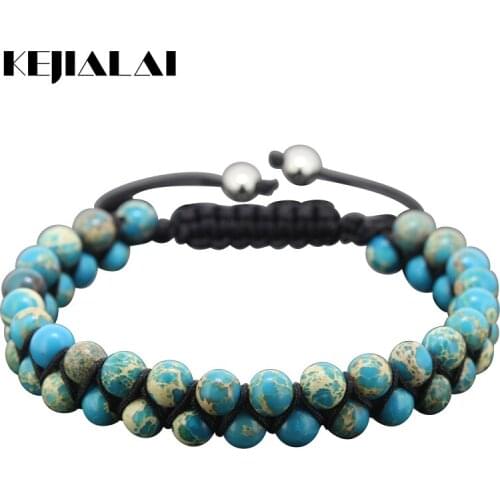 New Jewelry High Quality 6MM Sea Sediment Beads Wrap Bracelet, Beads Braiding Macrame Bracelet for Men and Women