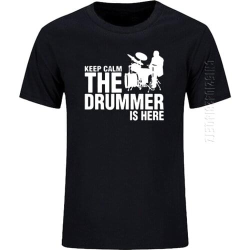 Clothing A Drummer And Drums Men T-Shirts Crew Neck Cotton Tops Tees Oversized Casual Keep Calms The Drummer Is Here T Shirts